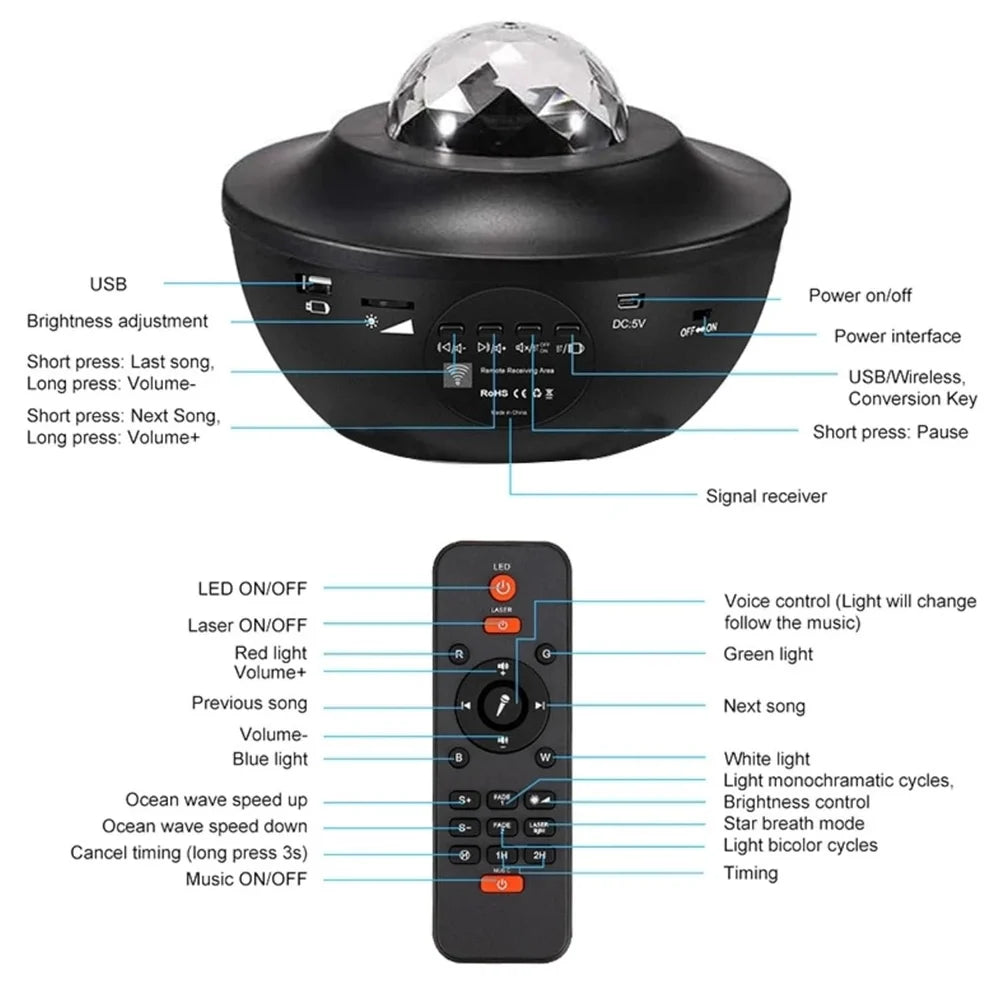 Star Galaxy Projector Lamp – Starry Sky Night Light with Bluetooth Speaker